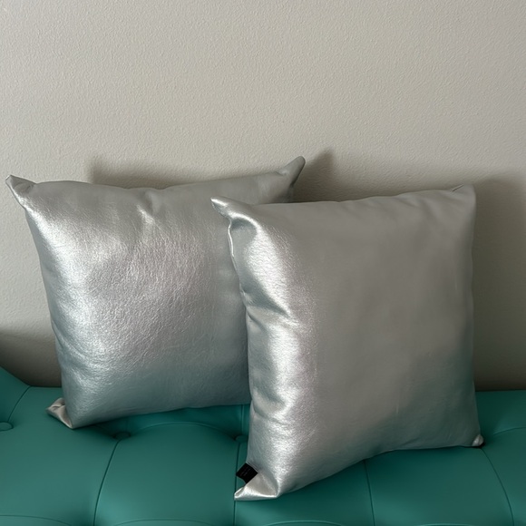 2 Metallic Silver Throw Pillows - Picture 1 of 7